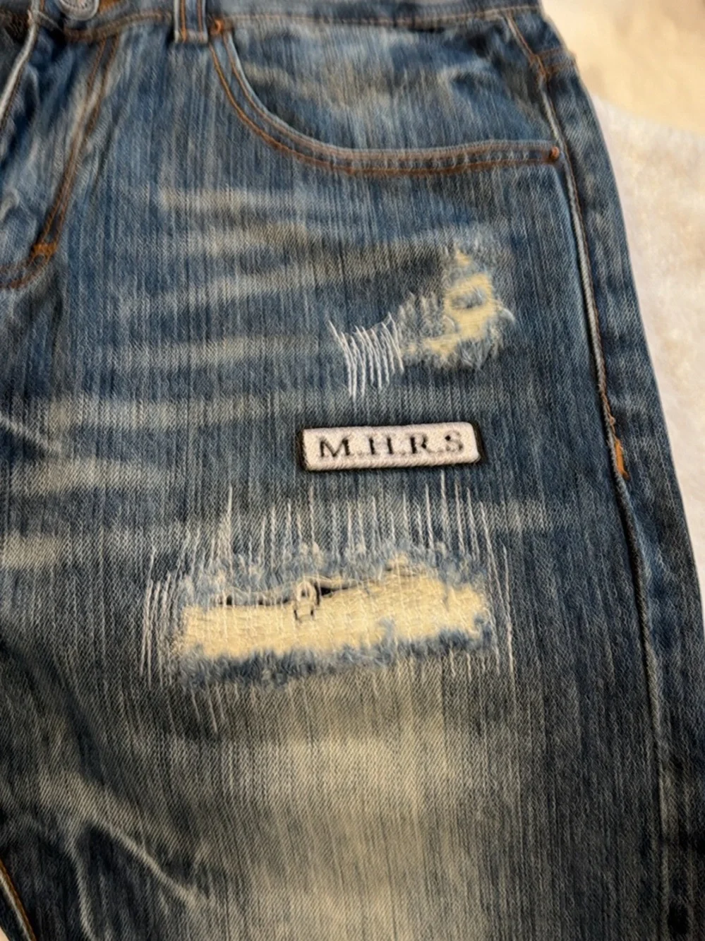 Mostly Heard Barley SeenDistressed Patch Blue Men’s Jeans